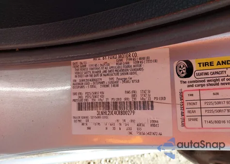 2012 Lincoln Mkz z USA, uszkodzony, nr VIN 3LNHL2JC4CR800279